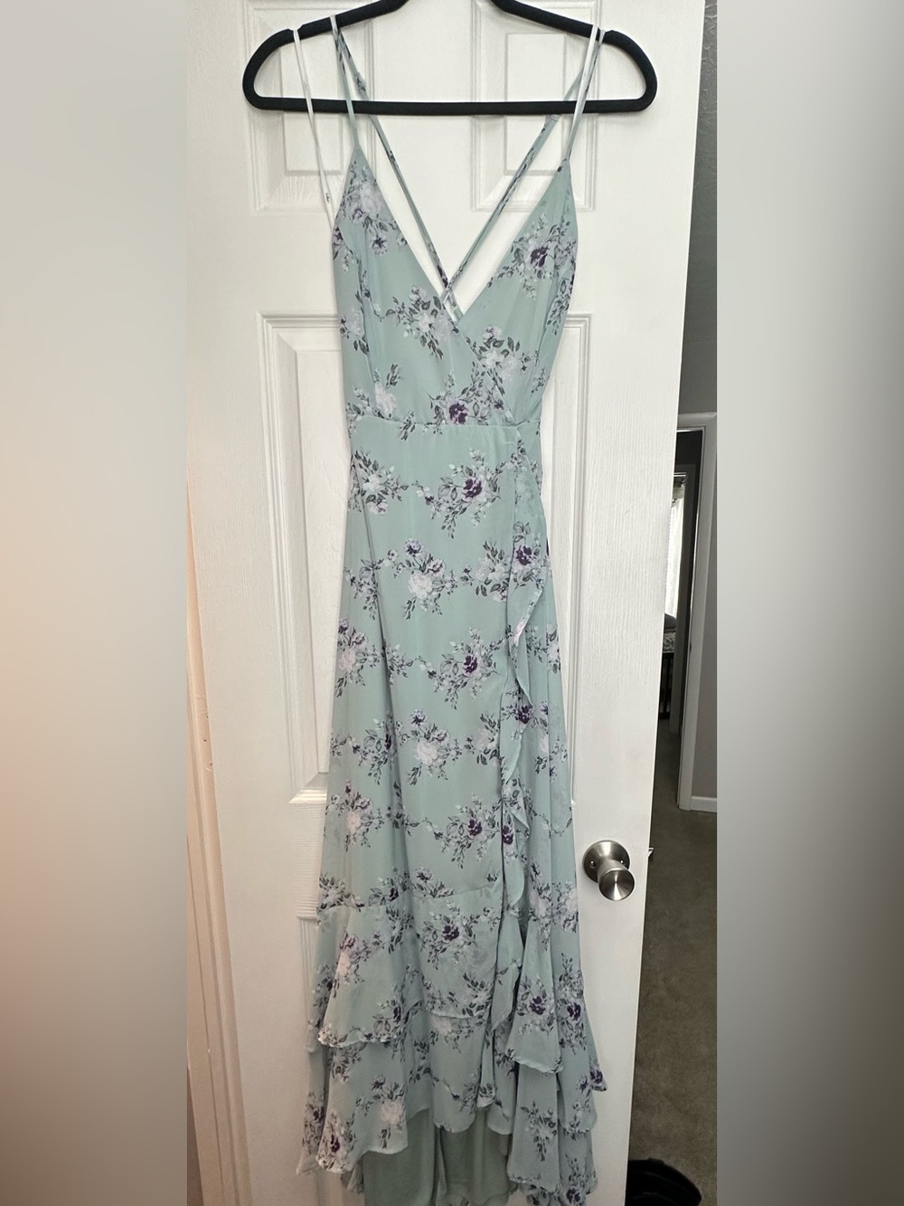 Lulu's Mint Green Floral Wrap Maxi Dress